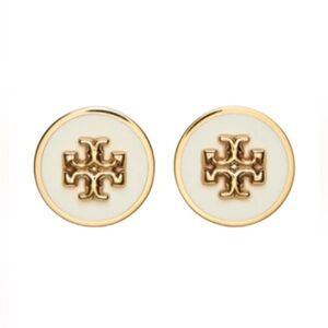 TORY BURCH • White Signature Logo Lacquer Enamel Stud Earrings